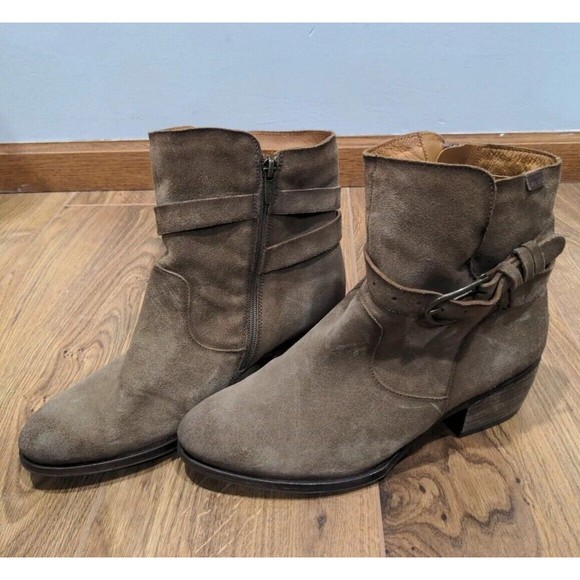 Pikolinos Women's Size 42 EU Ankle Buckle Booties Suede Leather Tan Slouchy Zip - Picture 1 of 13